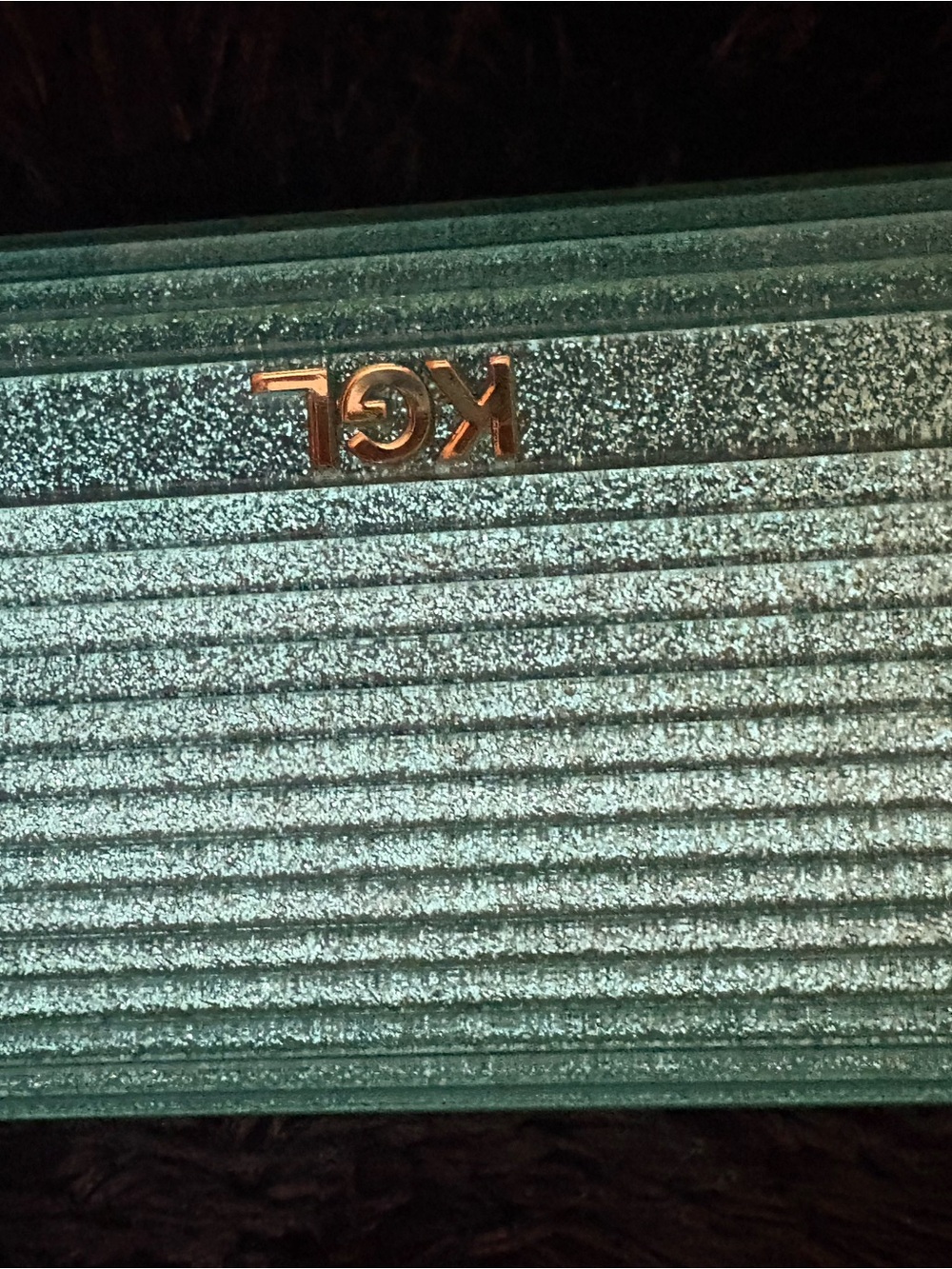 KCF Metallic Teal Ribbed Clutch with Rose Gold Logo